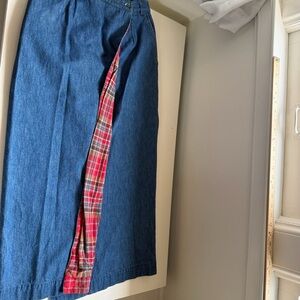 Ralph Lauren Wrap Skirt Denim Plaid Flannel Lining Size 4 Countryside Old Money